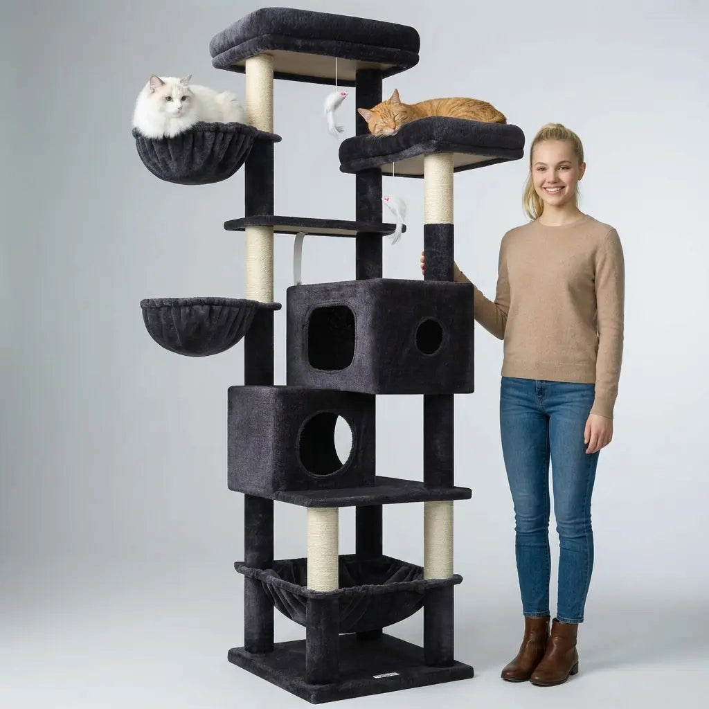 Globlazer S73 - Extra Large 73" Cat Tree Condo with Multi-Level Shelves & 5 Scratching Posts for Ultimate Cat Relaxation