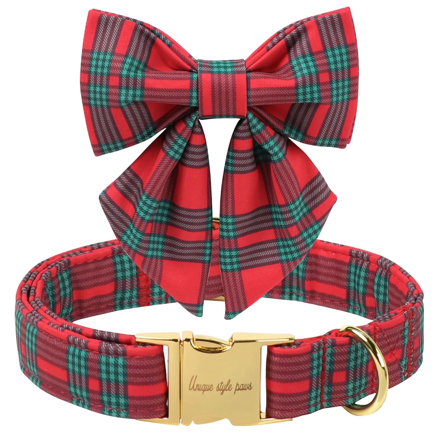 Festive Plaid Dog Collar with Bow Tie - Adjustable Christmas Scottish Tartan for Small to Large Dogs, Perfect Holiday Gift!