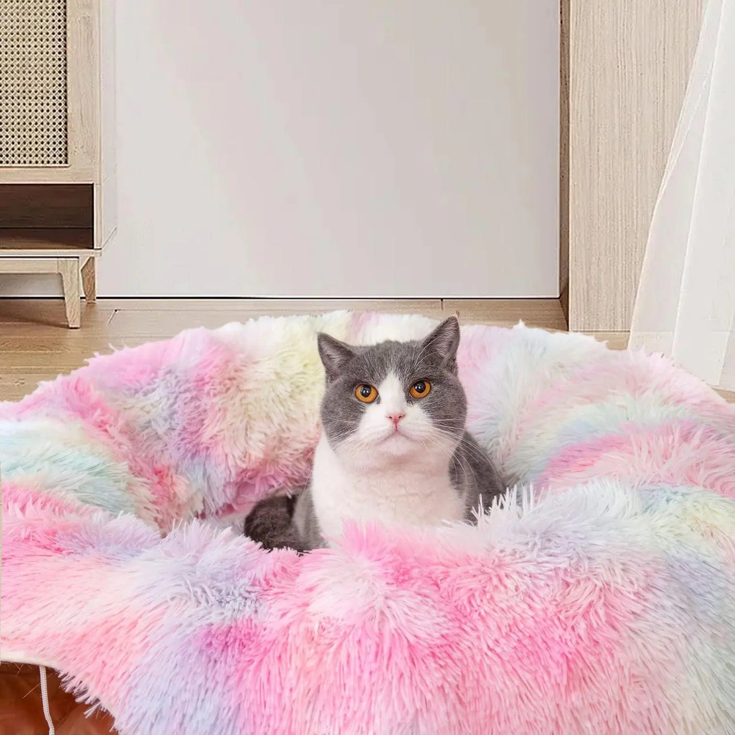 Cozy Plush Two-in-One Cat Tunnel Bed & Nest - Winter Warmth for Multiple Cats, Soft Non-Slip Design