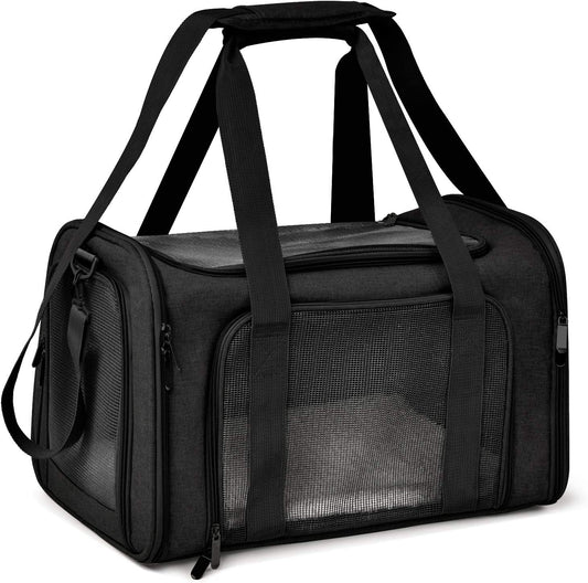 Cat Carriers Dog Carrier Pet Carrier for Small / Medium Cats Dogs Puppies (Up to 15Lbs), TSA Airline Approved Small Dog Carrier Soft Sided, Collapsible Waterproof Travel Puppy Carrier -Black