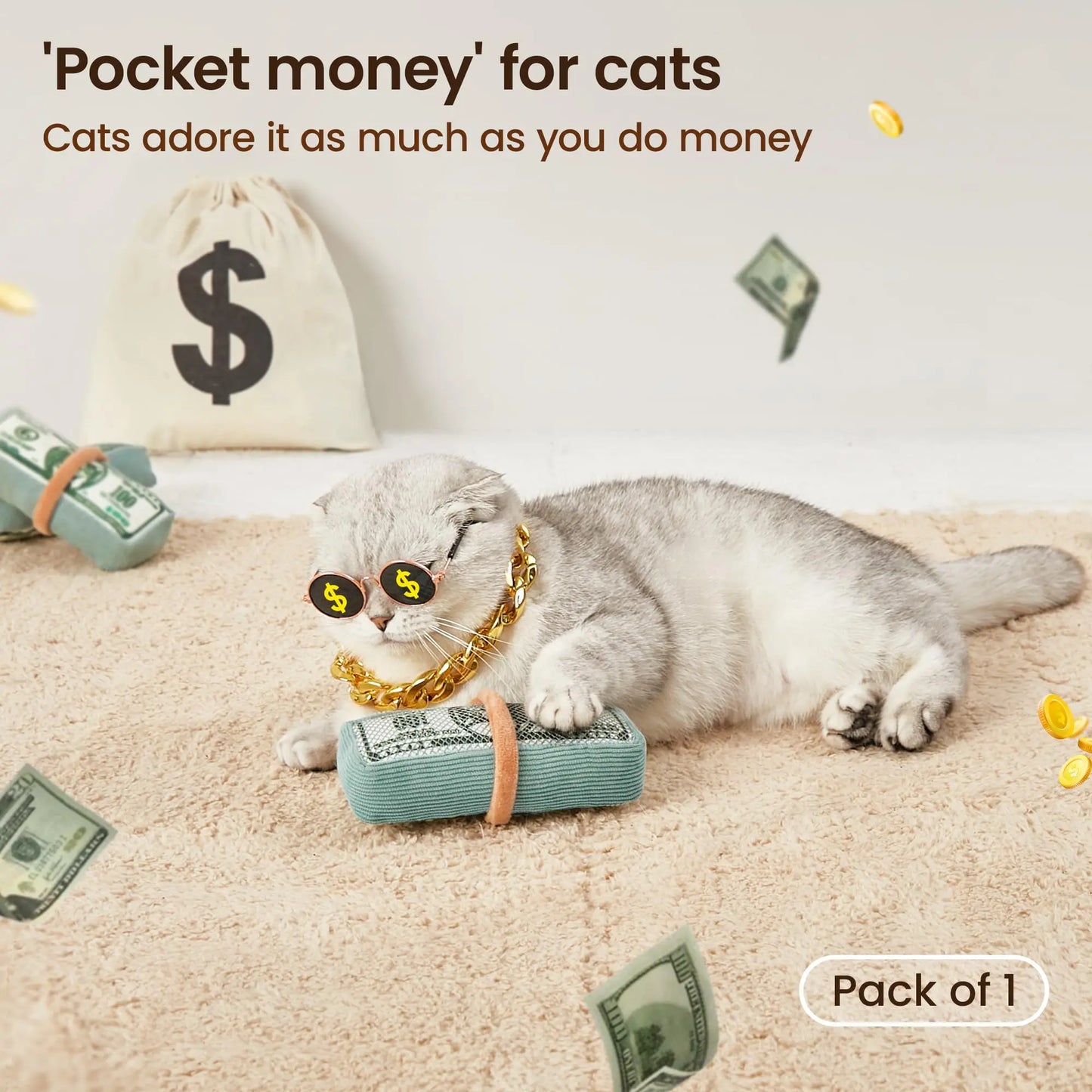  Catnip Dollar Toy - Interactive Kicker for Indoor Kittens, Teeth Cleaning Fun, 6 Inches of Playtime Bliss!