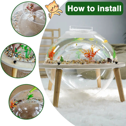 Cat Fish Tank & House Combo - Stylish Wooden Acrylic Aquarium Cat Bed with Decor | Perfect Indoor Gift for Cats