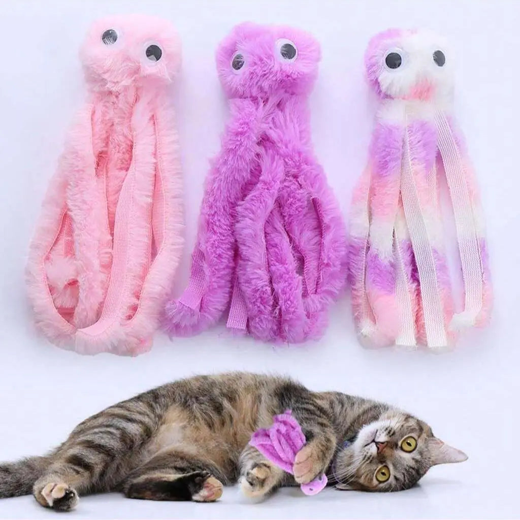 Adorable Cartoon Octopus Cat Toy - Durable Plush Teaser & Chew Toy for Cats & Dogs (Available in 1 or 3 Count)
