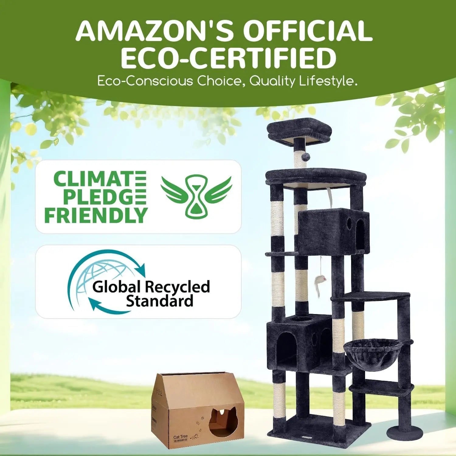 Ultimate XXL Cat Tree - 83 Inch Indoor Tower for Large Cats, Heavy Duty Design with 9 Posts - Dark Grey