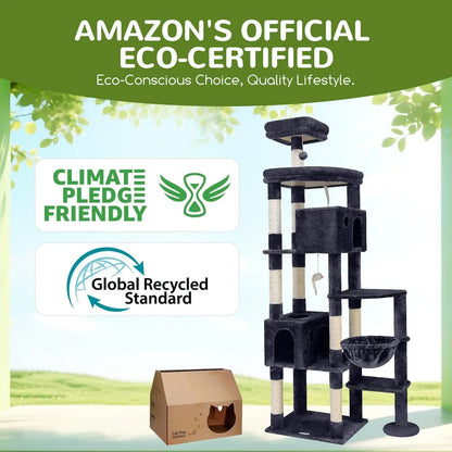 Ultimate XXL Cat Tree - 83 Inch Indoor Tower for Large Cats, Heavy Duty Design with 9 Posts - Dark Grey