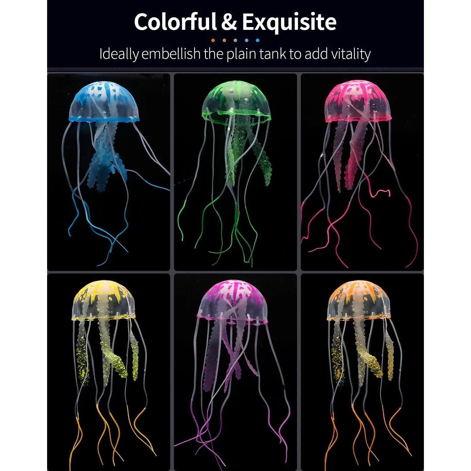 Vibrant 6-Pack Glowing Jellyfish Aquarium Ornaments - Enchanting Underwater Decor