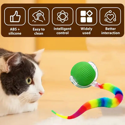 Interactive Silicone Pet Rolling Ball - Smart Obstacle Avoidance Toy with Colorful Plush Tail for Cats and Dogs