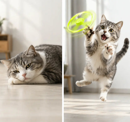Engaging 6-Piece Interactive Cat Toy Set - Flying Disc & One-Click Spinner for Indoor Fun & Exercise
