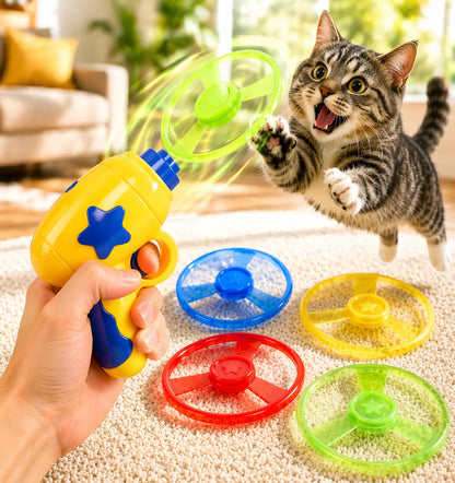 Engaging 6-Piece Interactive Cat Toy Set - Flying Disc & One-Click Spinner for Indoor Fun & Exercise