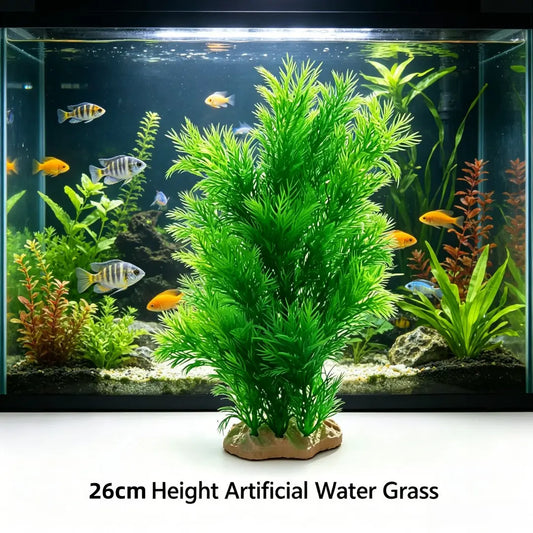 Vibrant 26Cm Artificial Basil Plant for Aquariums - Perfect for Freshwater & Saltwater Tanks with Sturdy Ceramic Base