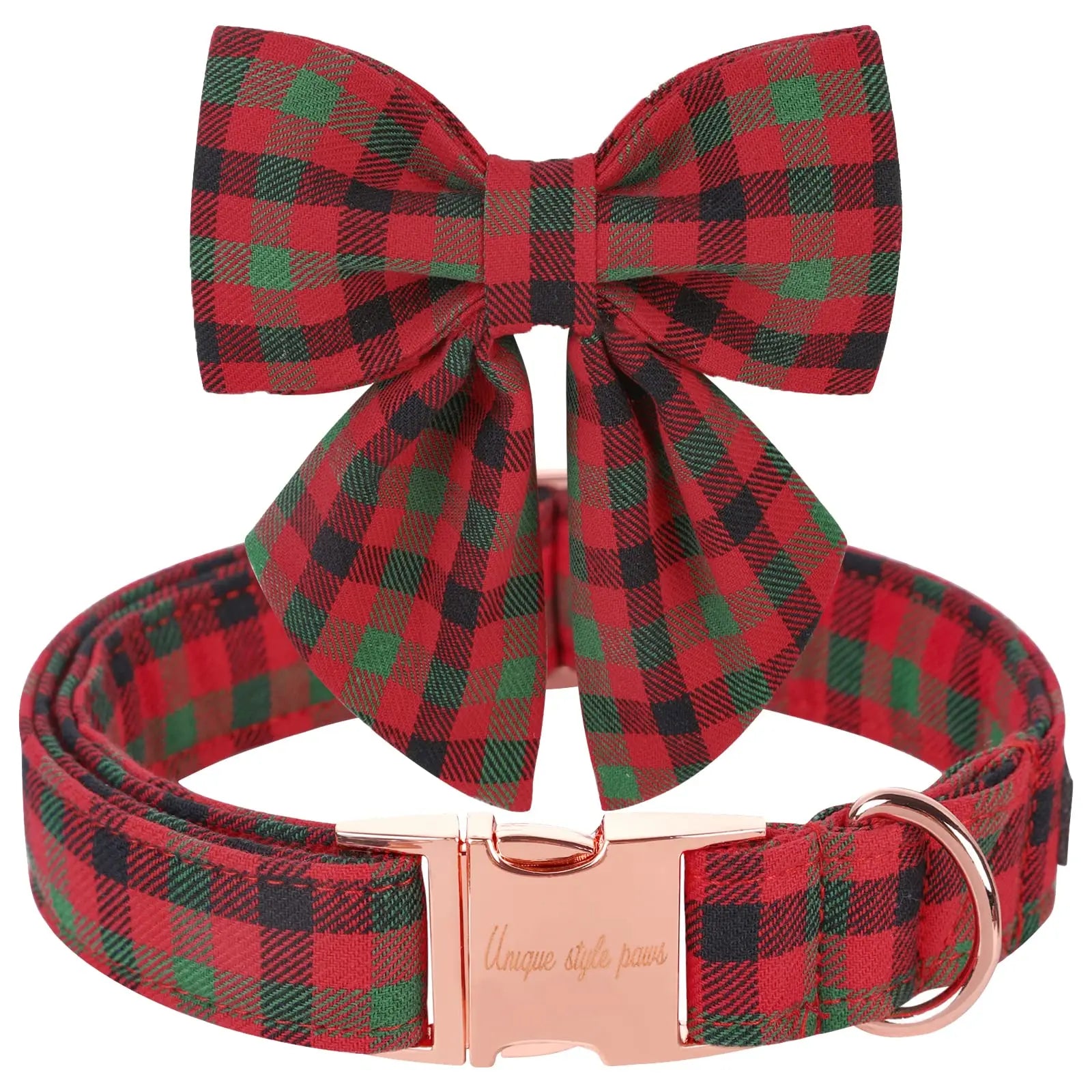 Festive Plaid Dog Collar with Bow Tie - Adjustable Christmas Scottish Tartan for Small to Large Dogs, Perfect Holiday Gift!