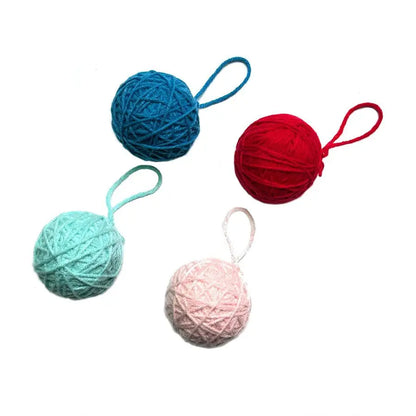 Colorful Cat Yarn Ball Teaser Set - 4 Interactive Stuffed Toys for Indoor & Outdoor Fun!