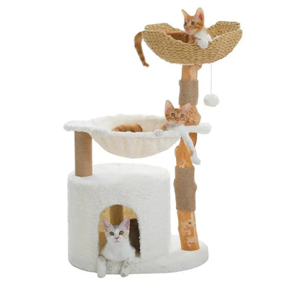 Elegant 59-Inch Luxury Wood Cat Tree with Condo & Hammock - Perfect Christmas Gift for Indoor Cats!