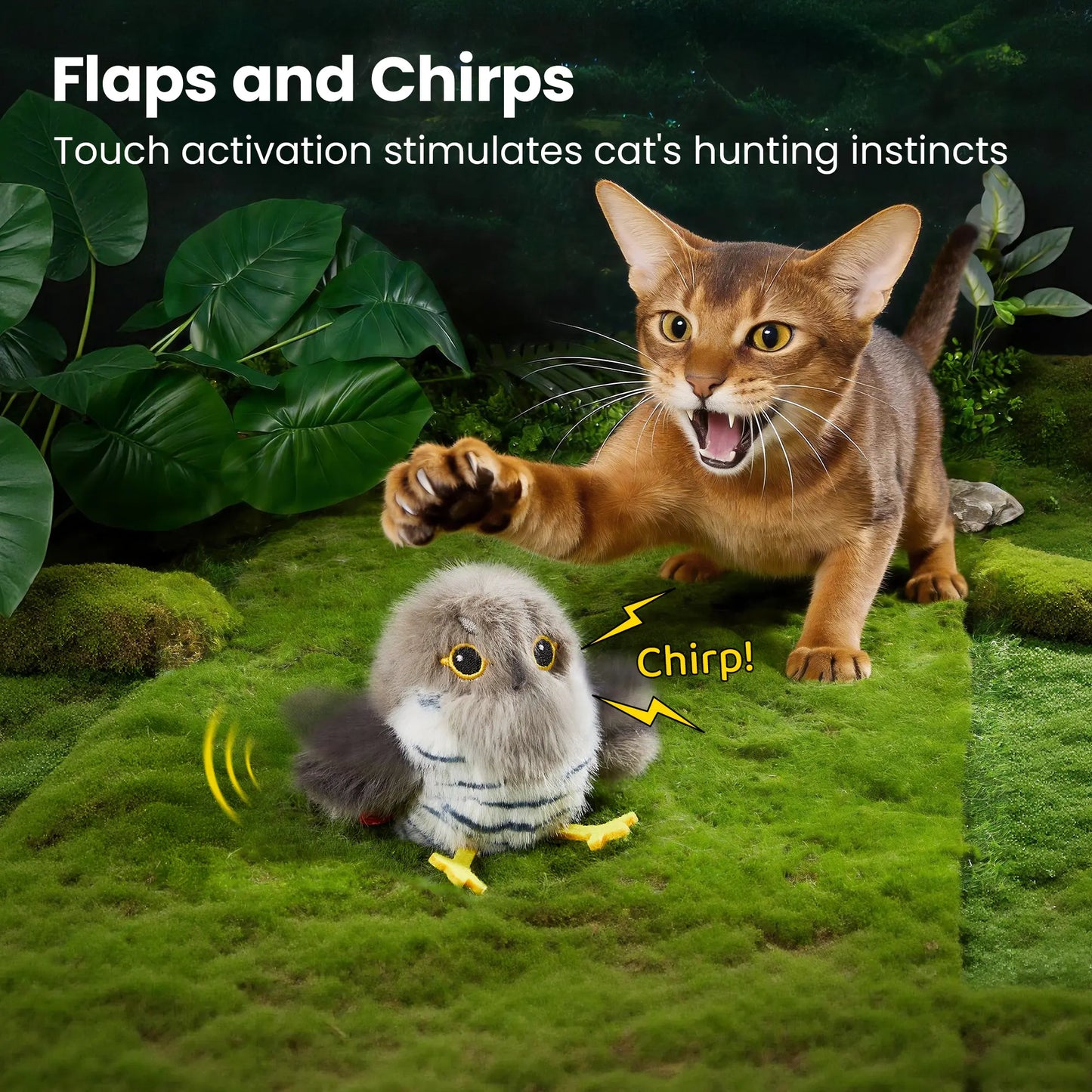 Potaroma Interactive Flapping Bird Cat Toy – Realistic Chirping & Rechargeable Fun for Cats & Kittens (5.1" – Cuckoo)