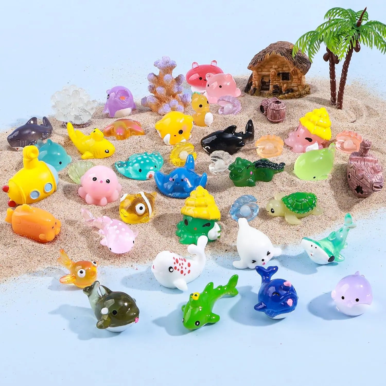 Adorable Miniature Fish & Aquatic Decorations for Fish Tanks - 20/50 Pcs Cute Animal Shapes for Home & Office Micro Landscapes
