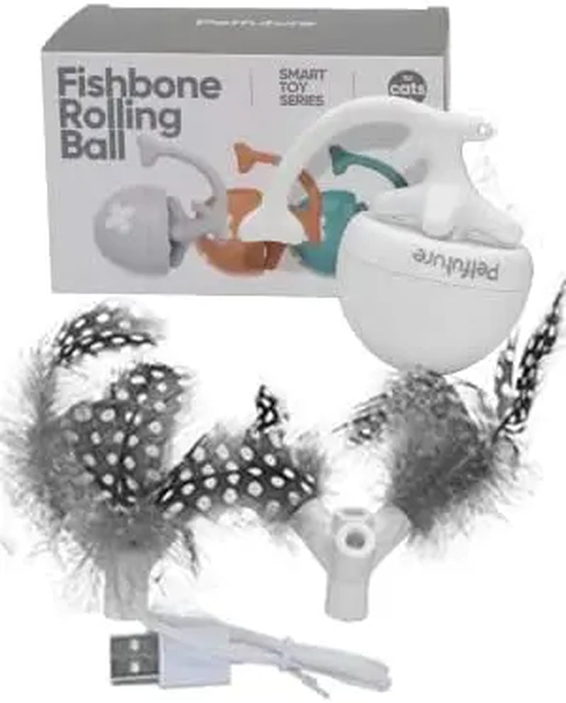 Interactive Fishbone Rolling Ball Cat Toy with Catnip - USB Rechargeable Kicker for Indoor Fun!