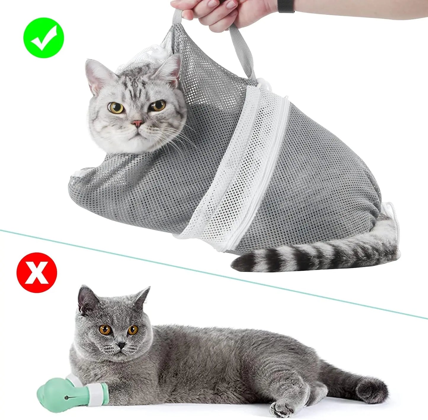 Portable Cat Bathing Mesh Bag - Adjustable Drawstring Design for Safe Grooming, Nail Trimming, and Travel Accessory