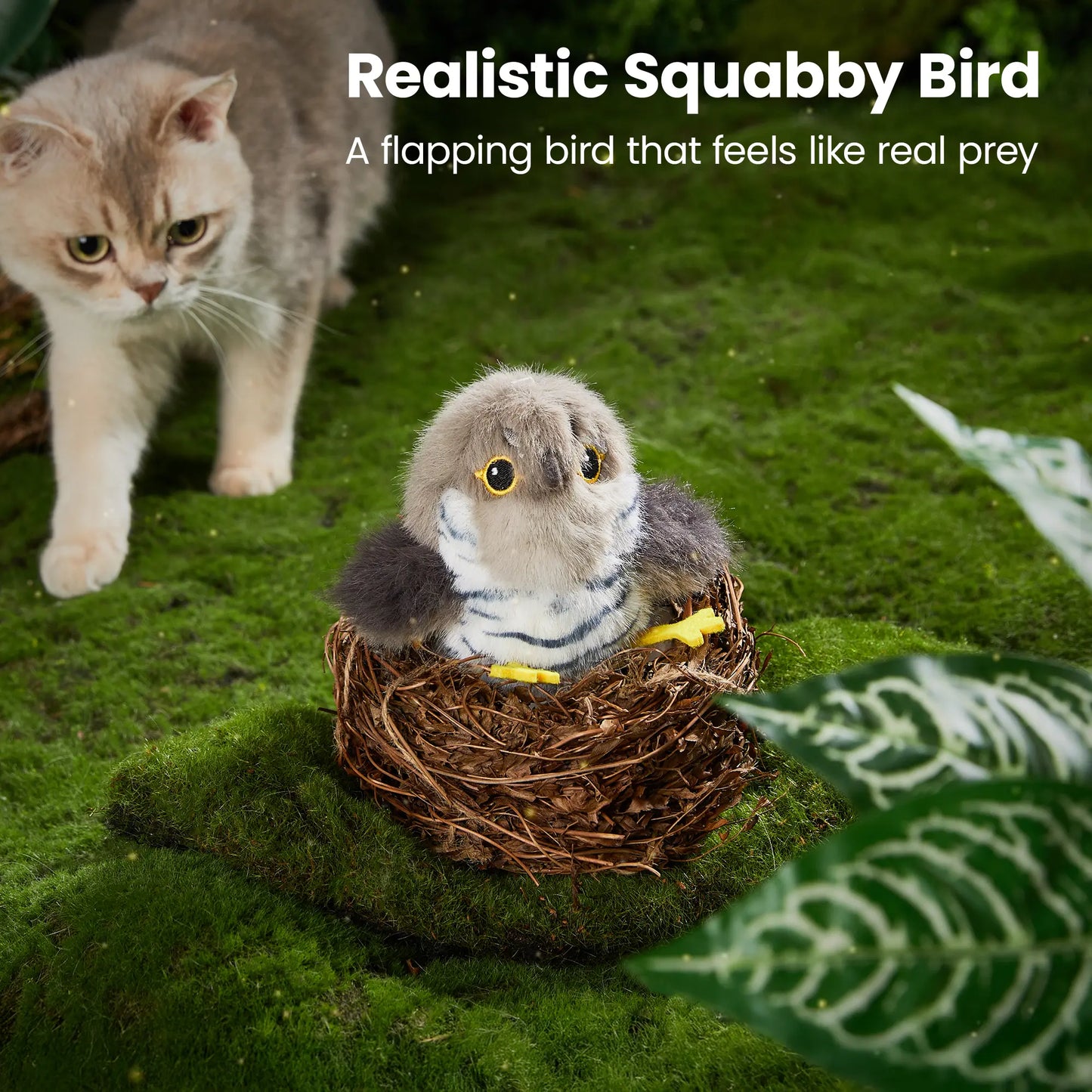 Potaroma Interactive Flapping Bird Cat Toy – Realistic Chirping & Rechargeable Fun for Cats & Kittens (5.1" – Cuckoo)