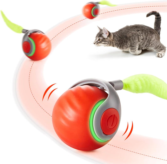Moving Ball Cat Toys with Feather Tail, Rechargeable