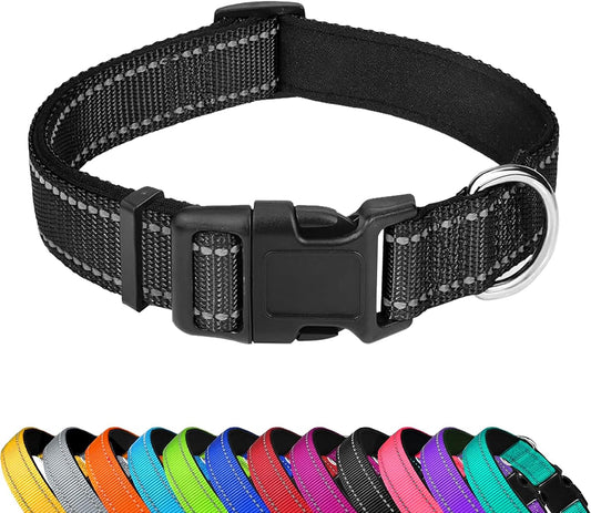 Reflective Dog Collar, Adjustable Soft Neoprene Padded,Black,S