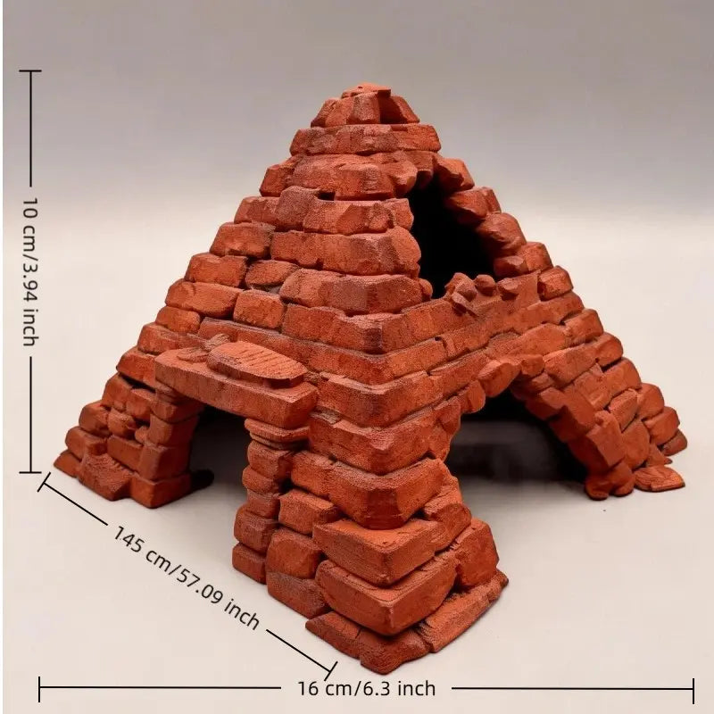Eco-Friendly 3D Printed Fish Hideout House - Pyramid Shaped Underwater Cave for Small Aquariums
