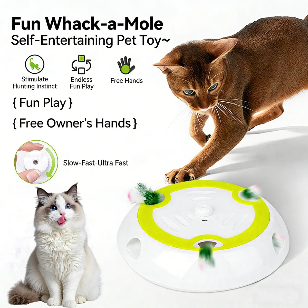 Whack a Mole Cat Toy - Automatic Feather Mice for Endless Fun!