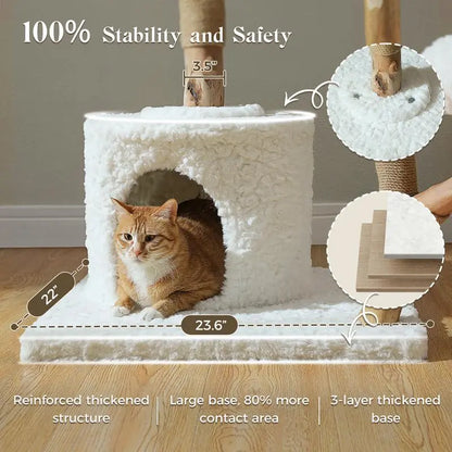Elegant 59-Inch Luxury Wood Cat Tree with Condo & Hammock - Perfect Christmas Gift for Indoor Cats!