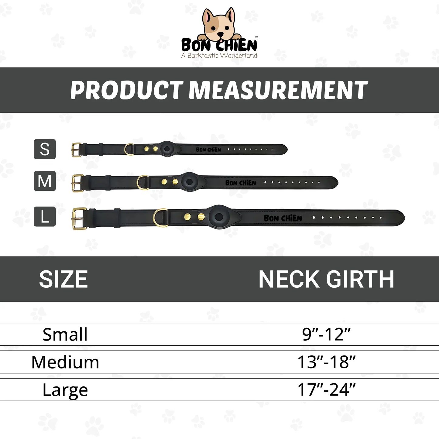 Bon Chien Premium Leather Dog Collar with Built-In Apple AirTag Holder - Waterproof, Adjustable, and Stylish Pet Accessory for Small Dogs
