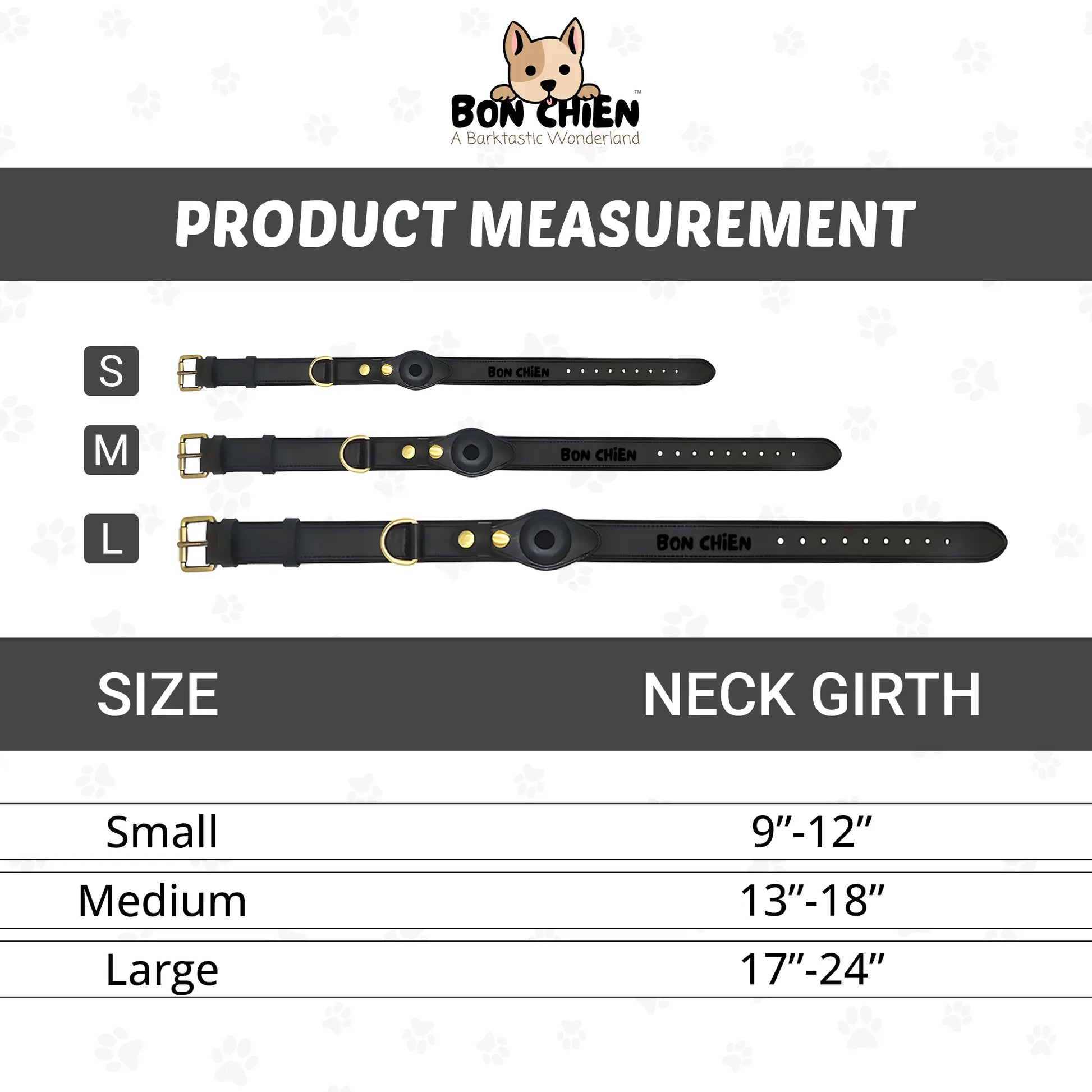 Bon Chien Premium Leather Dog Collar with Built-In Apple AirTag Holder - Waterproof, Adjustable, and Stylish Pet Accessory for Small Dogs