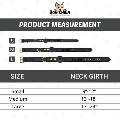 Bon Chien Premium Leather Dog Collar with Built-In Apple AirTag Holder - Waterproof, Adjustable, and Stylish Pet Accessory for Small Dogs