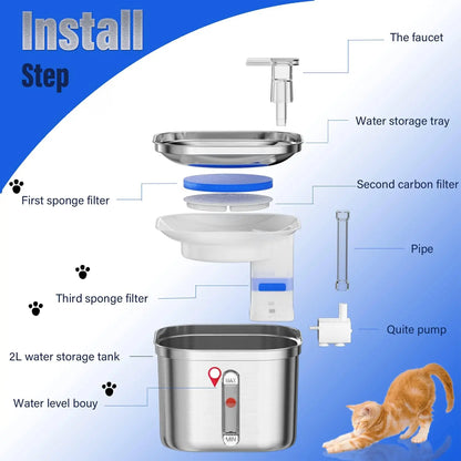 Premium 74Oz Stainless Steel Automatic Pet Water Fountain - Ideal Cat & Dog Water Dispenser