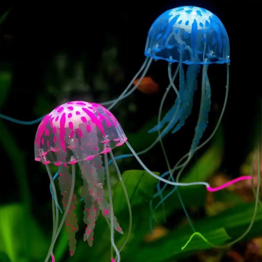 Vibrant Fluorescent Jellyfish Set of 3 - Stunning Aquarium Decor for LED Fish Tanks, Floating Realistic Ornaments