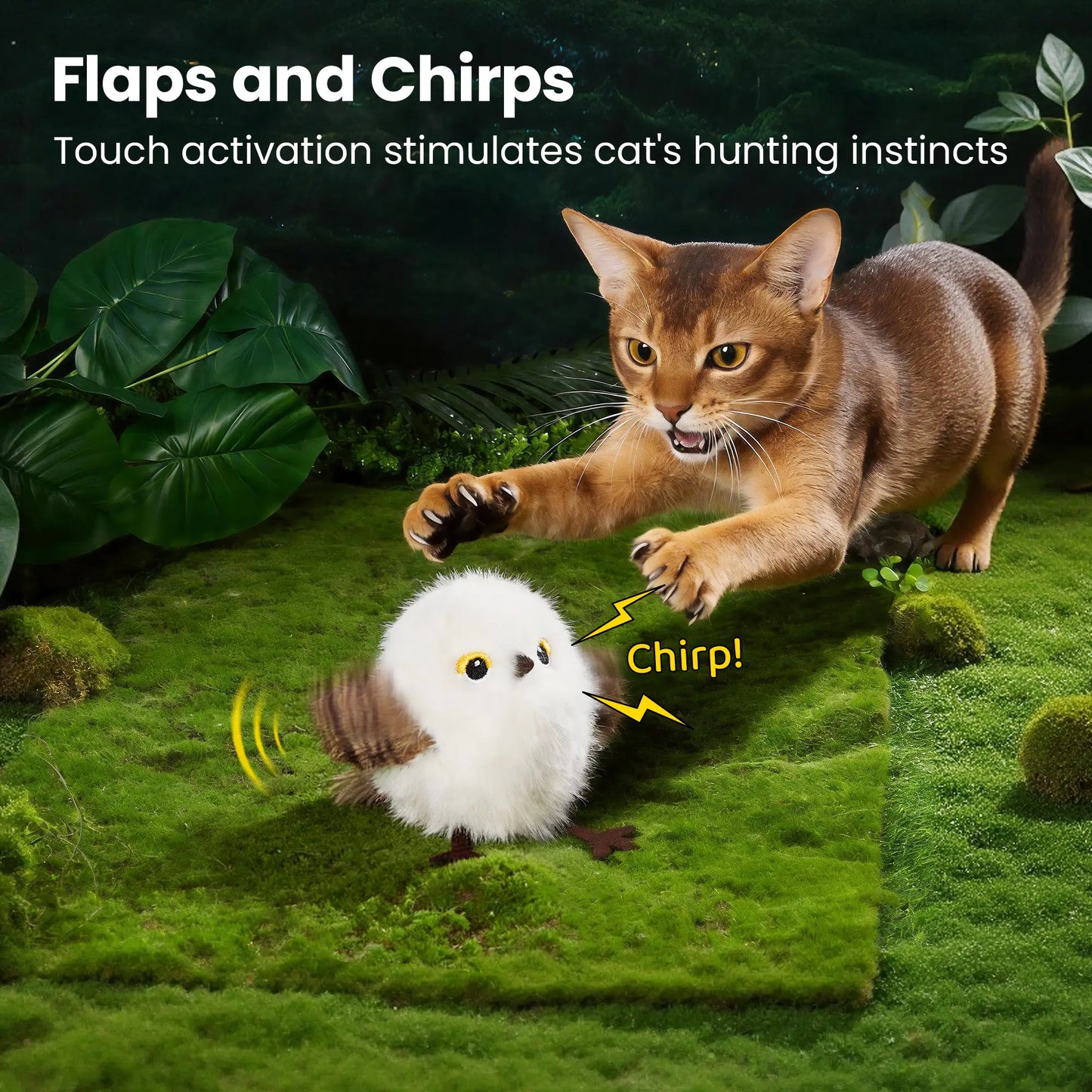 Potaroma Interactive Flapping Bird Cat Toy – Realistic Chirping & Rechargeable Fun for Cats & Kittens (5.1" – Cuckoo)