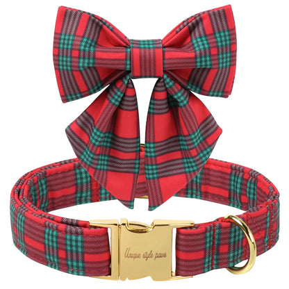 Festive Plaid Dog Collar with Bow Tie - Adjustable Christmas Scottish Tartan for Small to Large Dogs, Perfect Holiday Gift!