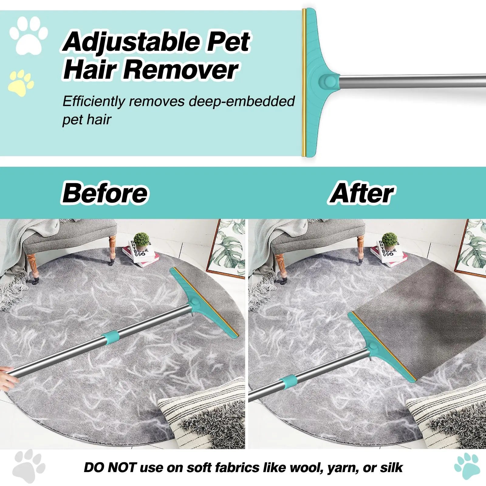 Adjustable Cat Hair Remover Brush - Ultimate Pet Hair Cleaning Tool for Carpets & Floors, Perfect Valentine’s Day Gift!