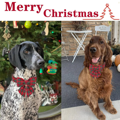 Festive Plaid Dog Collar with Bow Tie - Adjustable Christmas Scottish Tartan for Small to Large Dogs, Perfect Holiday Gift!