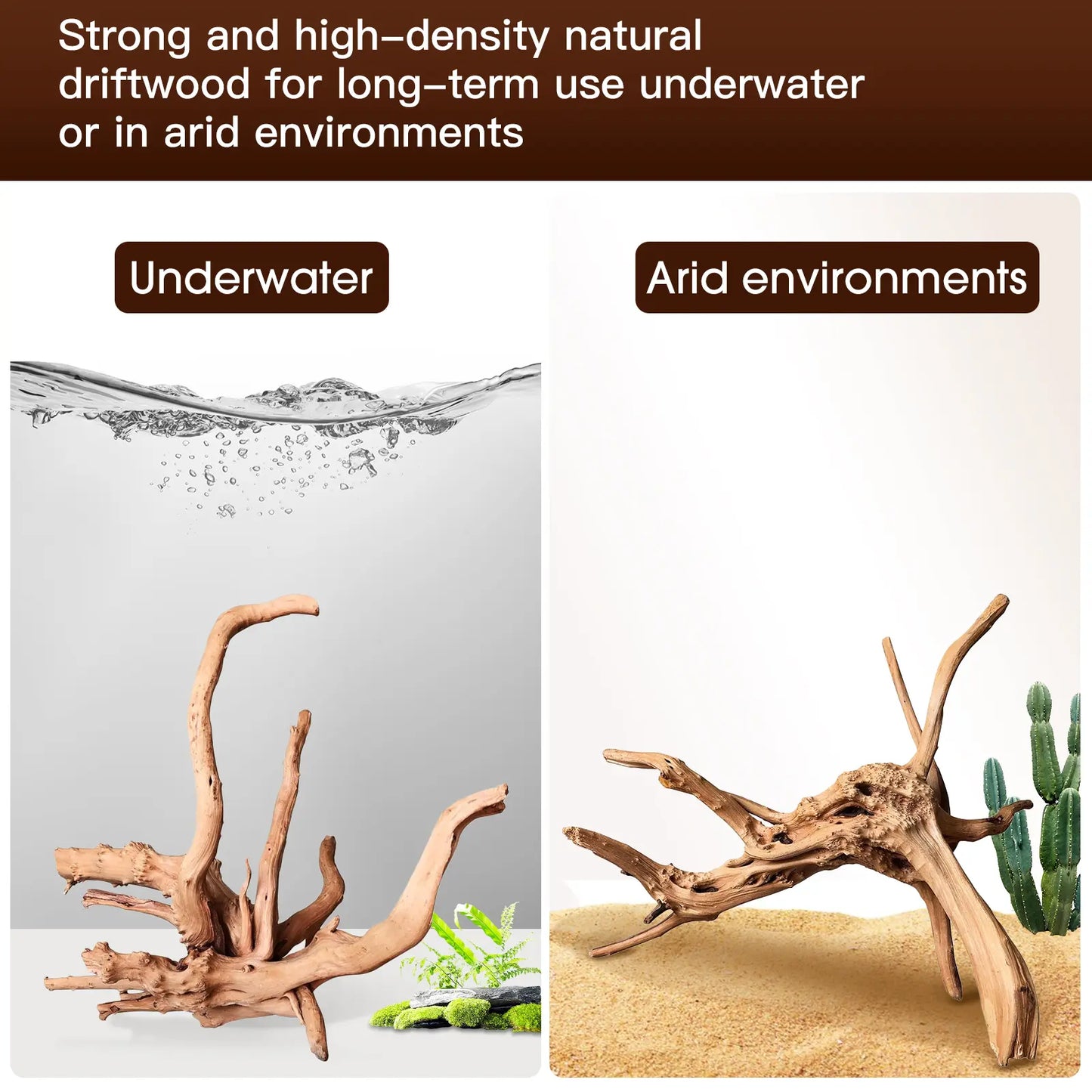 Premium Natural Driftwood Set for Aquariums - 5 Large Pieces (6''-10'') Perfect for Fish Tanks, Reptile Habitats & Air Plant Displays