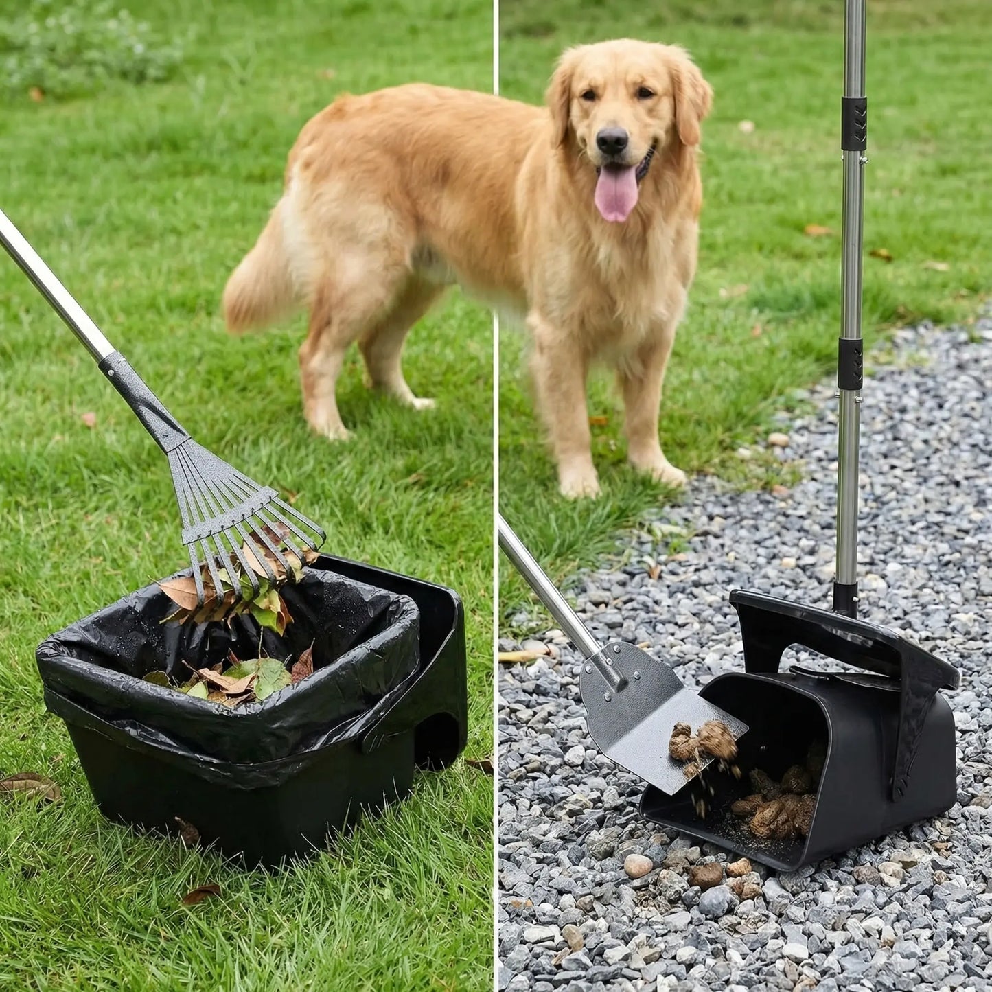 Heavy-Duty Stainless Steel Dog Pooper Scooper with 40" Long Handle, Swivel Bin, Rake, Spade, 20 Waste Bags & Hook - Perfect for All Dog Sizes!