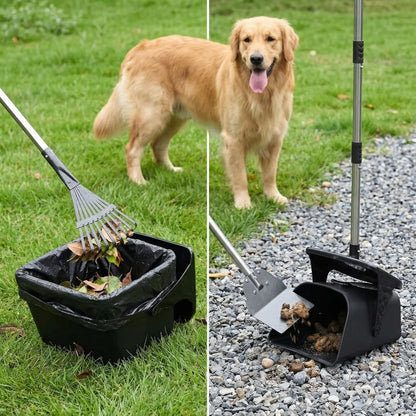 Heavy-Duty Stainless Steel Dog Pooper Scooper with 40" Long Handle, Swivel Bin, Rake, Spade, 20 Waste Bags & Hook - Perfect for All Dog Sizes!