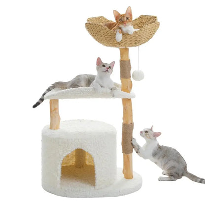 Elegant 59-Inch Luxury Wood Cat Tree with Condo & Hammock - Perfect Christmas Gift for Indoor Cats!