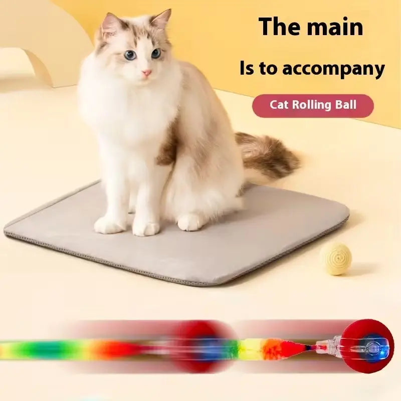 Interactive Silicone Pet Rolling Ball - Smart Obstacle Avoidance Toy with Colorful Plush Tail for Cats and Dogs
