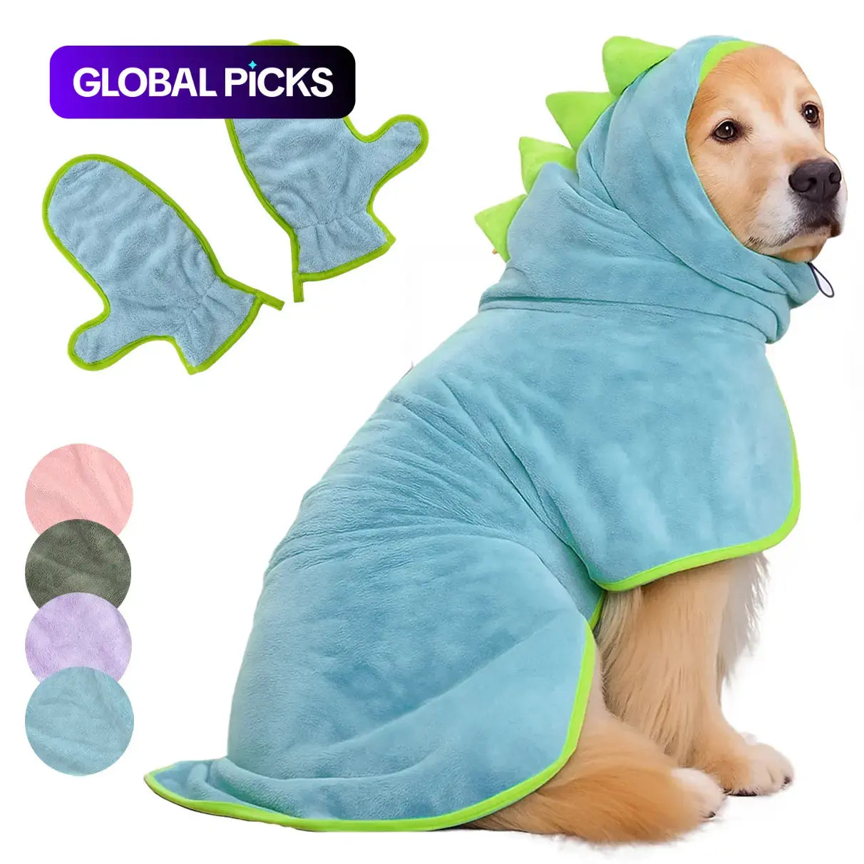 Quick-Dry Dog Bathrobe & Towel Set - Adjustable Microfiber Robe with Drying Gloves for Cozy Grooming & Beach Fun