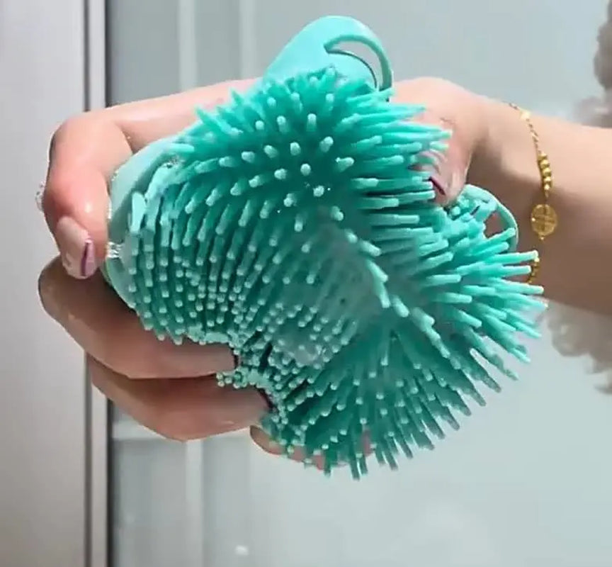 Silicone Pet Bath Brush with Shampoo Dispenser - Perfect Bath Accessory for Dogs & Cats + Ultra-Absorbent Deerskin Towel
