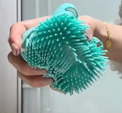 Silicone Pet Bath Brush with Shampoo Dispenser - Perfect Bath Accessory for Dogs & Cats + Ultra-Absorbent Deerskin Towel