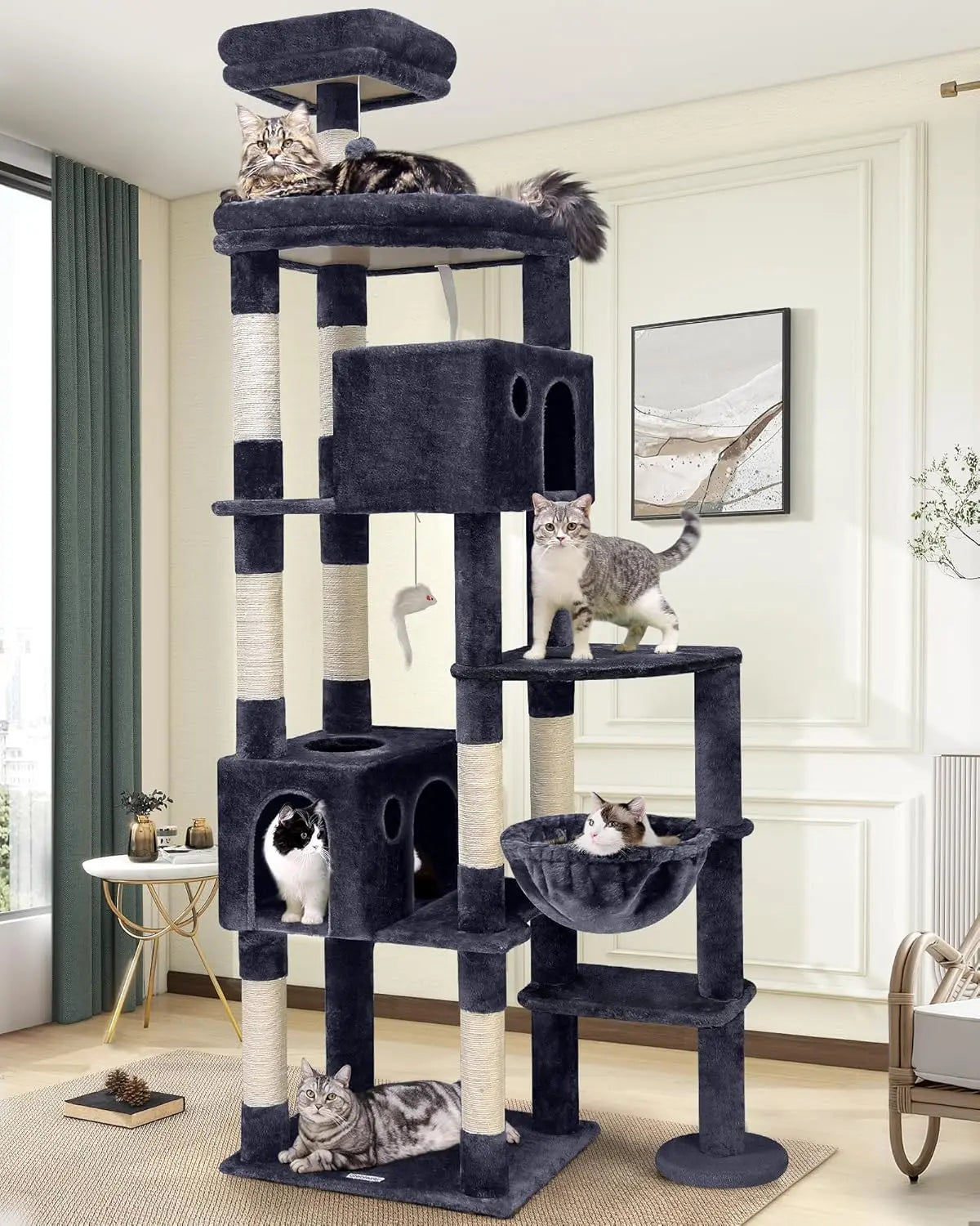 Ultimate XXL Cat Tree - 83 Inch Indoor Tower for Large Cats, Heavy Duty Design with 9 Posts - Dark Grey
