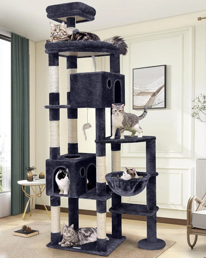 Ultimate XXL Cat Tree - 83 Inch Indoor Tower for Large Cats, Heavy Duty Design with 9 Posts - Dark Grey
