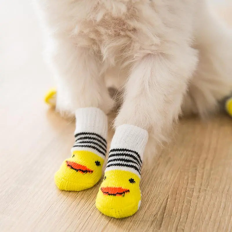 Adorable Cartoon Duck Pet Socks for Cats & Dogs - 2 Pairs of Non-Slip Soft Paw Protectors