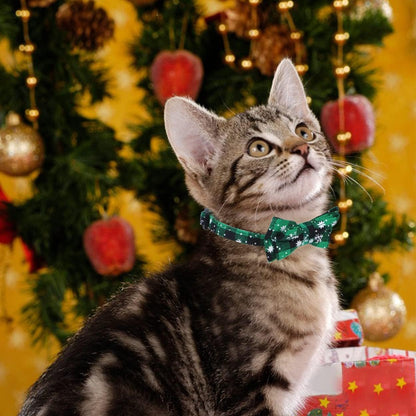 Christmas Plaid Pattern Cat Collars Breakaway with Removable Bell & Bowtie, Christmas Green