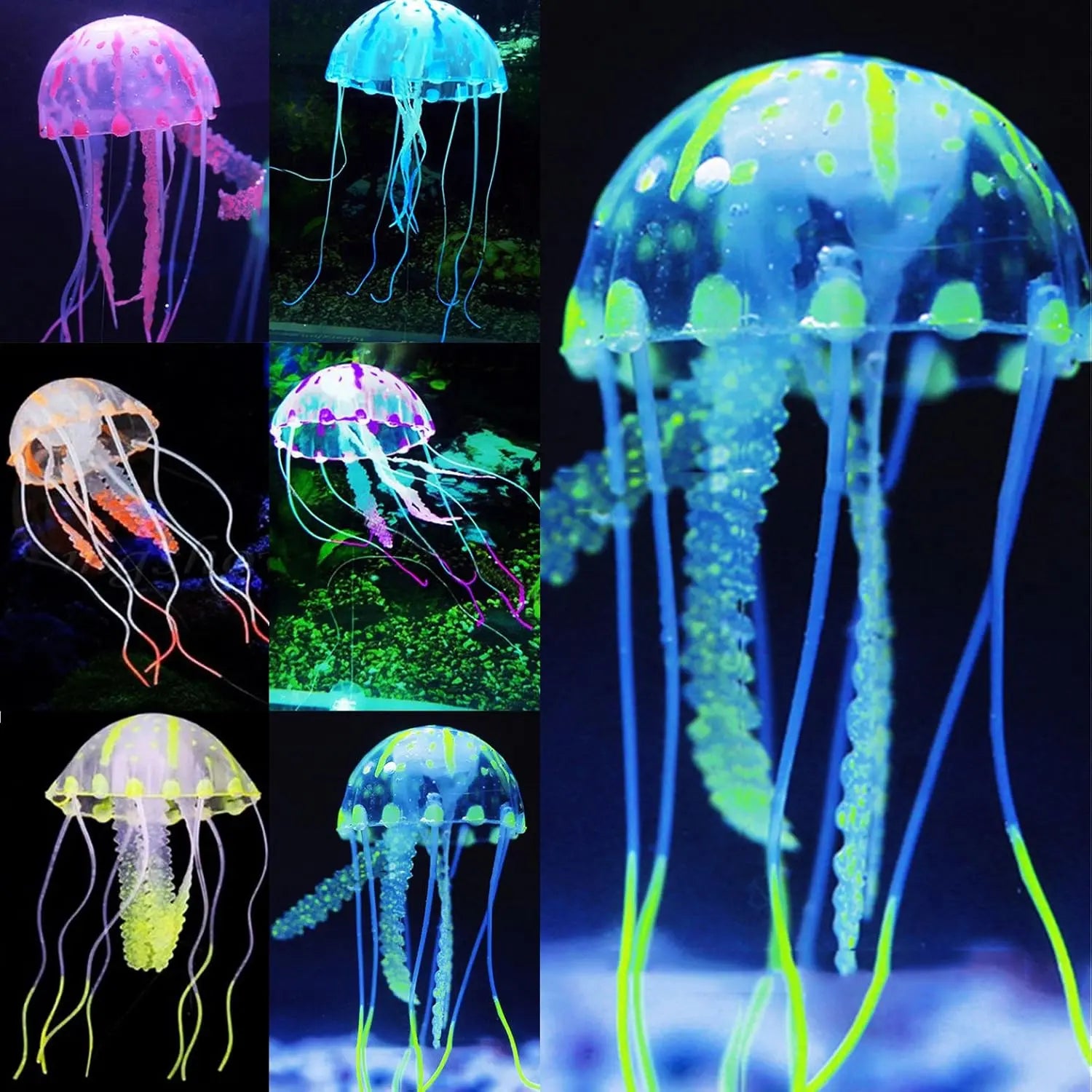 Vibrant 6-Pack Glowing Jellyfish Aquarium Ornaments - Enchanting Underwater Decor