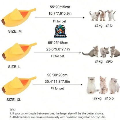 Cozy Banana Cat Bed - Adorable Soft Cuddle House for Cats, Kittens, Rabbits & Small Dogs - Perfect Yellow Pet Bed!